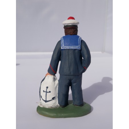 Santon Ancien – Statue Marin Pêcheur 25,5 Cm, Base Poisson, Provence